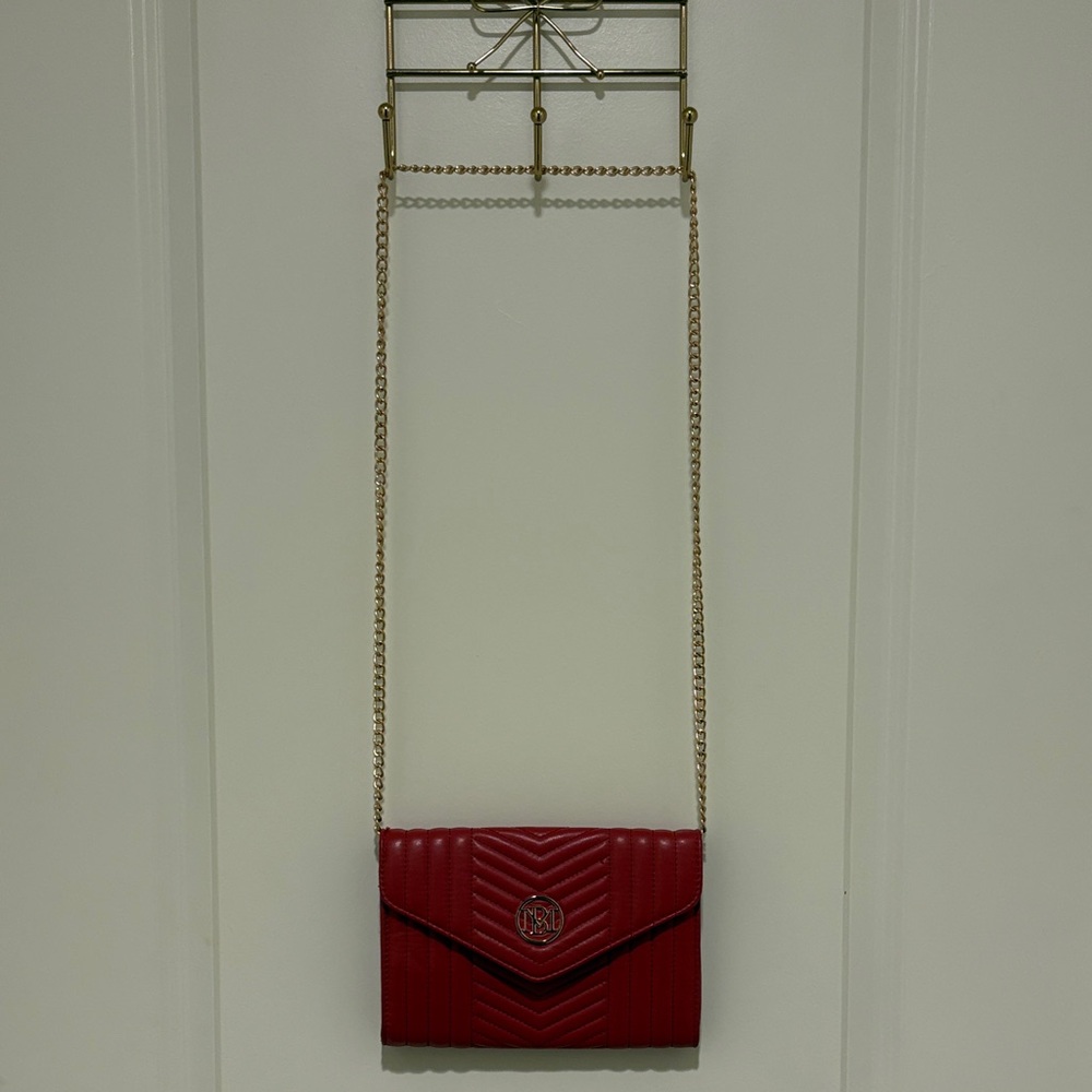 Badgley Mischka Red Crossbody Bag with Gold Chain